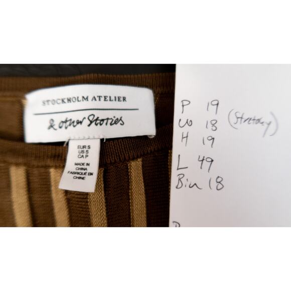 & OTHER STORIES Batwing Dolman Sleeve Gold Ribbed Stretch Midi Dress SMALL - Picture 12 of 12